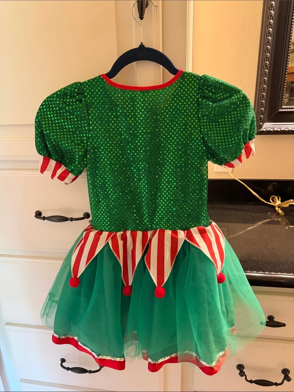 Girls' Green & Red Holiday Elf Dress Costume